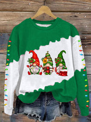 Merry Christmas Three Christmas Green Gnomies Print Sweatshirt