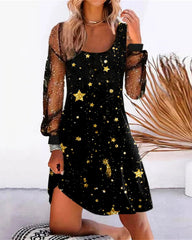 Sexy Printed Panel Mesh Dress