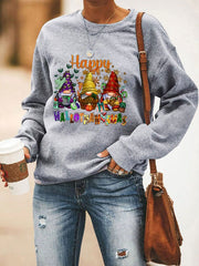 Happy Hallothanksmas Gnome Print Sweatshirt