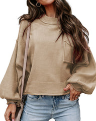 Exposed Seam Lantern Sleeve Sweater