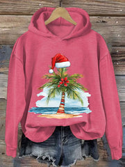 Christmas Palm Tree Print Hooded Sweatshirt