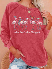 Christmas Flamingo Print Sweatshirt