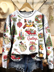 Christmas Retro Old Fashion Vintage Scenes Print Casual Hoodie Sweatshirt