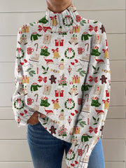 Cute Little Christmas Pattern Print Knit Turtleneck Pullover Sweater