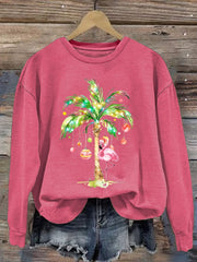 Christmas Palm Tree Print Crewneck Sweatshirt