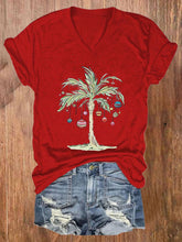Casual Merry Christmas From Coconut Tree Printed Short Sleeve T-Shirt