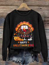 Casual Happy Hallothankmas Print Long Sleeve Sweatshirt