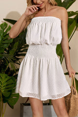 Swiss Dot Shirred Waist Overlay Tube Dress