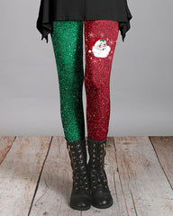 Christmas Red and Green Stitching Santa Leggings