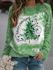 Merry And Bright Christmas Tree🎄 Bleach Print Casual Sweatshirt