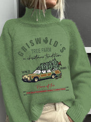 Womens Vintage Christmas Knitted Turtleneck Sweater