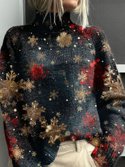 Christmas Gold Christmas Tree Pattern Art Print Knit Turtleneck Pullover Sweater