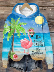 Christmas Flamingo Print Casual Hoodie