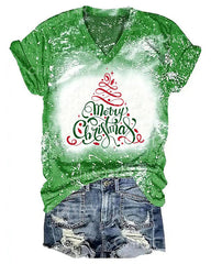 Women Merry Christmas Tree Print T-shirt