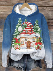 Snowing Gnome House Print Hoodie