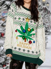 Vintage Christmas Print Crewneck Knit Sweater