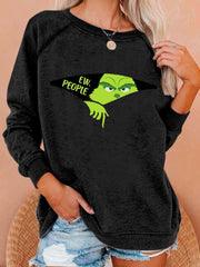 EW People Christmas Print Casual Crewneck Sweatshirt