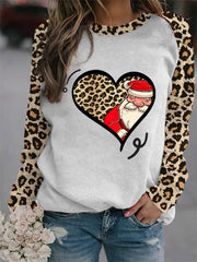 Christmas Leopard Heart Santa Print Sweatshirt