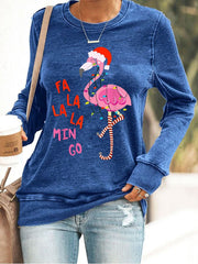 Christmas Flamingo Print Sweatshirt