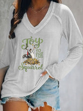 Christmas Joy To The Squirrel Casual V-Neck Long-Sleeve T-Shirt