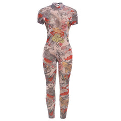A Print Mesh Jumpsuit