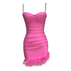 A Rhinestone Feather Bandage Dress