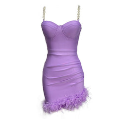 A Rhinestone Feather Bandage Dress