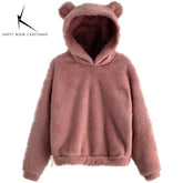 Autumn Winter Women Long Sleeve Rabbit Ear Hood Sweatshirt Cute Plush