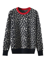 Leopard Knit Sweaters for Women Autumn Winter Pullovers with Long Sleeves
