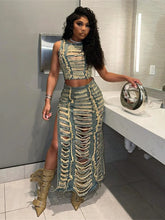 Angie Ripped Denim Skirt Set