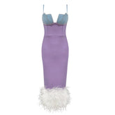 Cocktail Feather Bandage Midi Dress