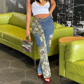 Contrast High Waist Jeans