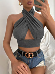 Cross Halter Neck Crop Top