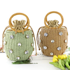 Rhinestone Crystal Embellished Straw Bag