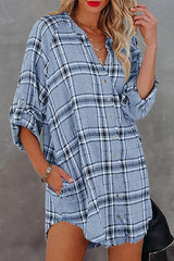 Plaid Pockets Button Up Shirt Dress