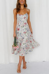 Floral Tie Straps Ruffles Midi Dress