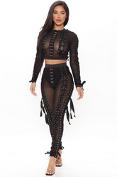 Diva Lace Up Mesh Pants Set