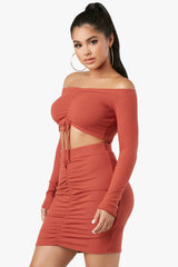 Do or Dye Off Shoulder Crop Top Set - Rust