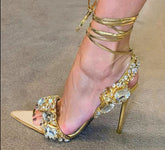Golden Ankle Lace-Up High Heels