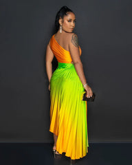 Gradient Pleated Maxi Dress