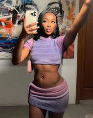 Gradient Purple Knit Skirt Set