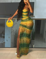 Green Gradient Ruched Dress