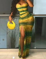 Green Gradient Ruched Dress