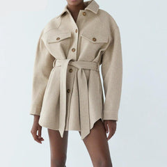 Beige Belted Coat