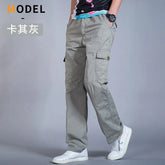 Loose Straight Oversize Men's Cargo Pants Black Cotton Casual Trousers