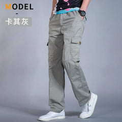 Loose Straight Oversize Men's Cargo Pants Black Cotton Casual Trousers