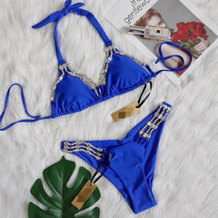 2024 Sexy Metal Solid Swimsuit Color String Bikini Women