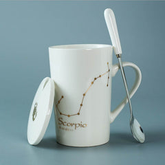 Ceramic Mugs Constellations Creative Glass with Spoon Lid Black and Gold Porcelain