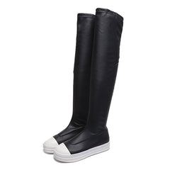 White Toe PU Over The Knee Sock Boots