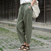Women's Spring Vintage-inspired Cotton Linen Solid Color Elastic Waistband Pencil Pants
